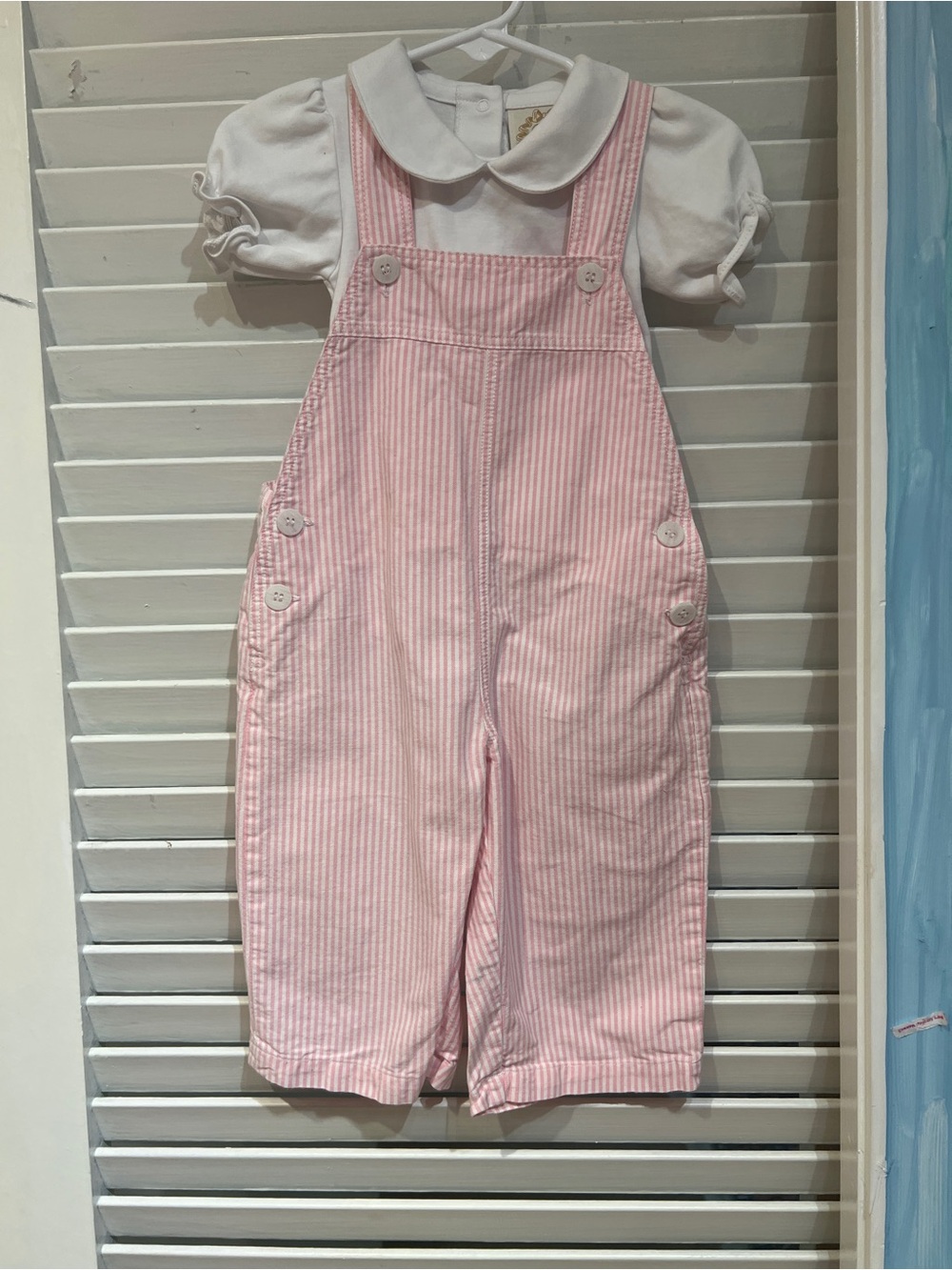 The Beaufort Bonnet Company Pink Striped Overalls with White Puff Sleeve Top - Picture 3 of 9